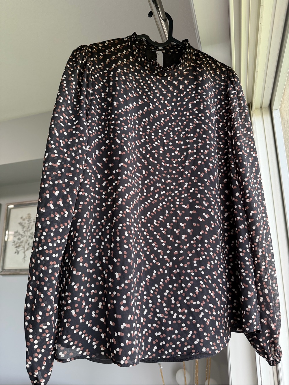 Ever New Black Blouse with Pink and White Dot Print